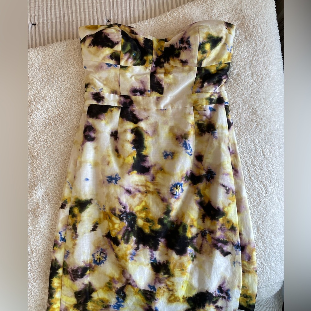 Strapless J Crew dress, silk/linen blend, size 4.